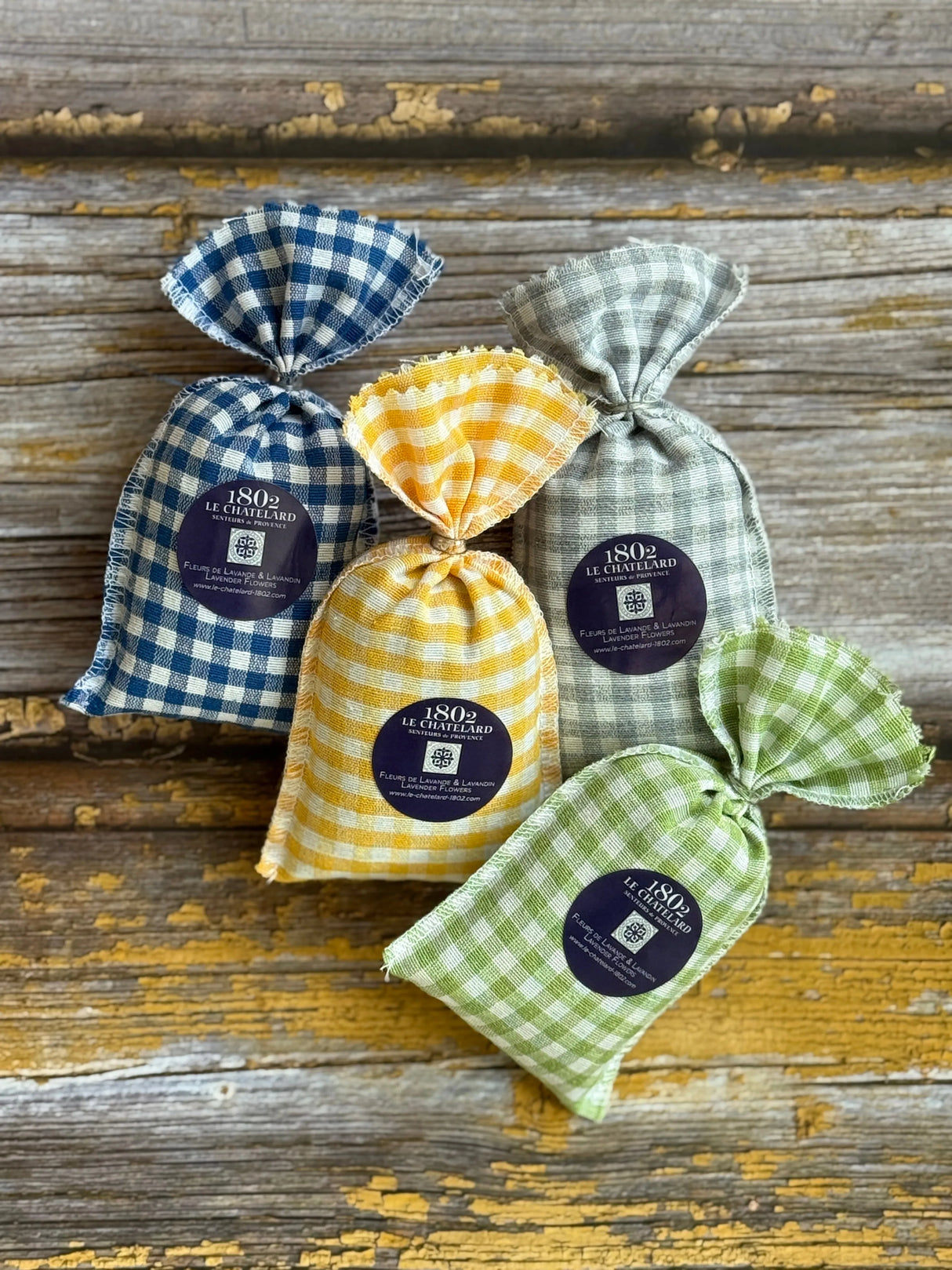 Gingham Lavender Sachets with Provence Lavender & Lavendin Flowers. 4 x 20g Sachets