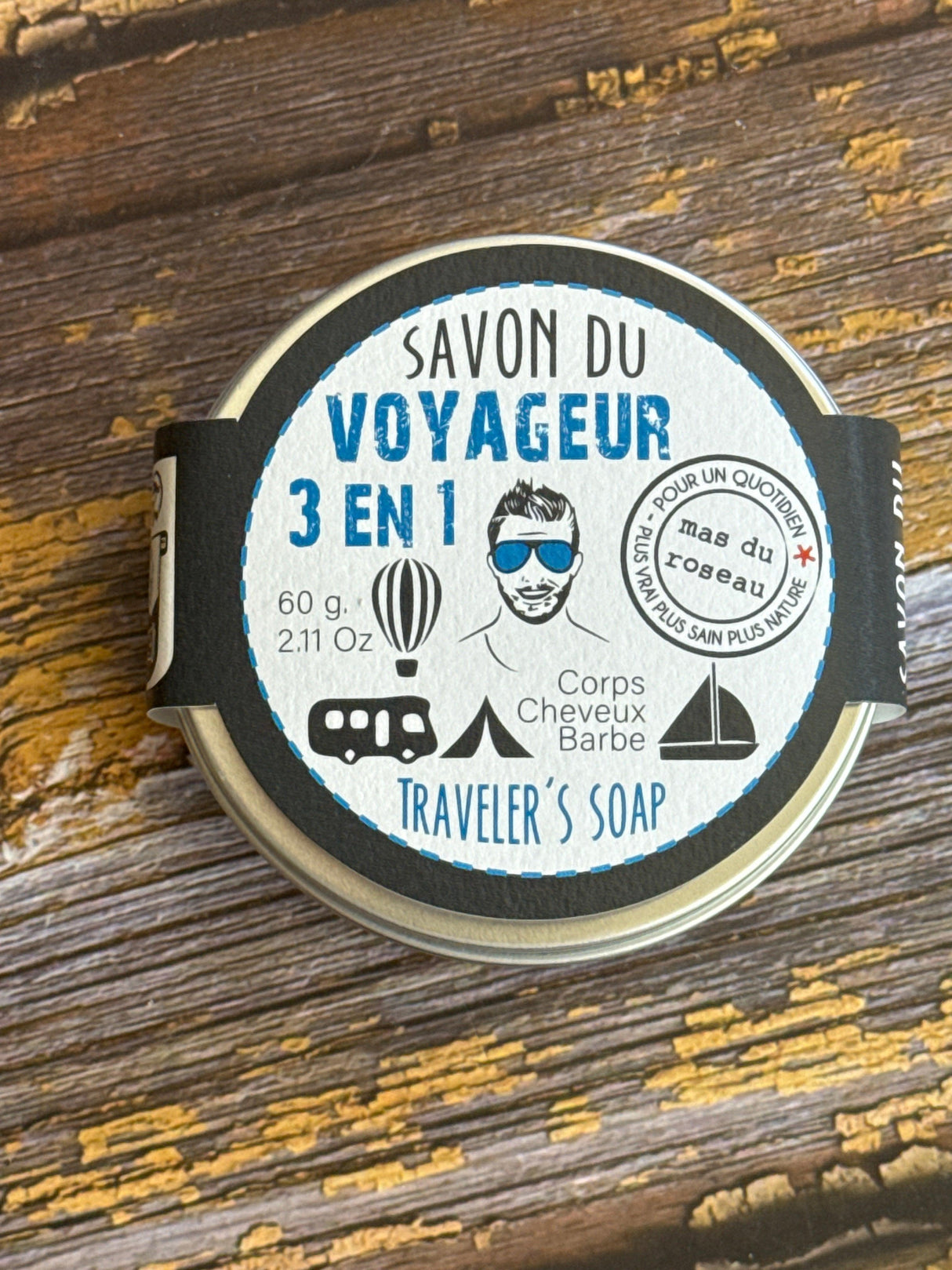 Mens Soap for Shaving, Body & Hair - Travel Tin - 60g