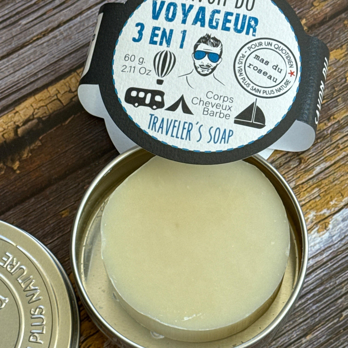Mens Soap for Shaving, Body & Hair - Travel Tin - 60g
