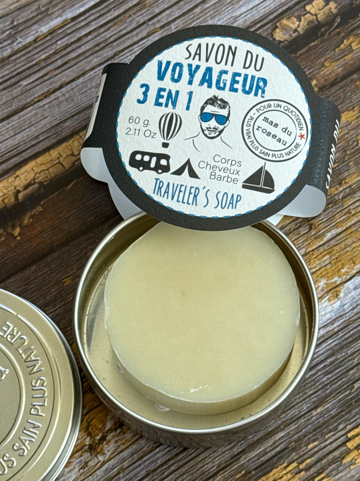 Mens Soap for Shaving, Body & Hair - Travel Tin - 60g