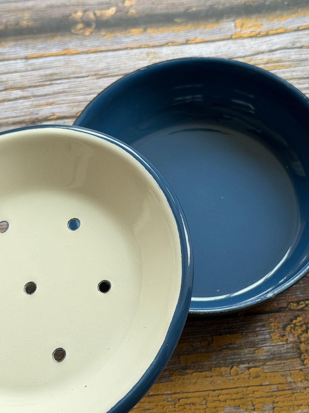 Blue & White 2 Part Round Enamel Soap Dish