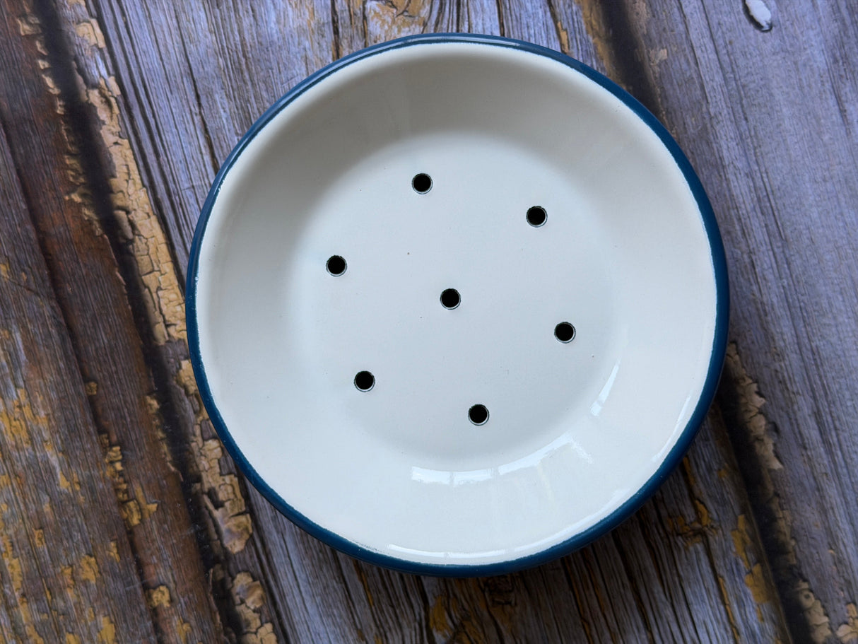 Blue & White 2 Part Round Enamel Soap Dish