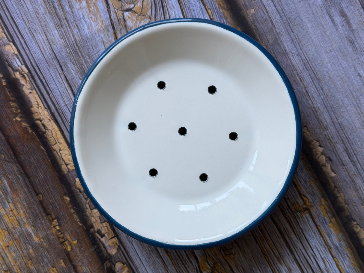 Blue & White 2 Part Round Enamel Soap Dish