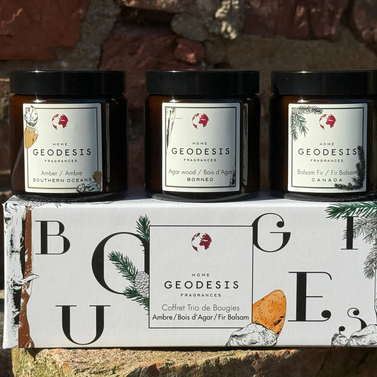 Boxed Candle Trio: Agar Wood (Oud), Amber, Balsam Fir-GEODESIS-FrenchSoaps