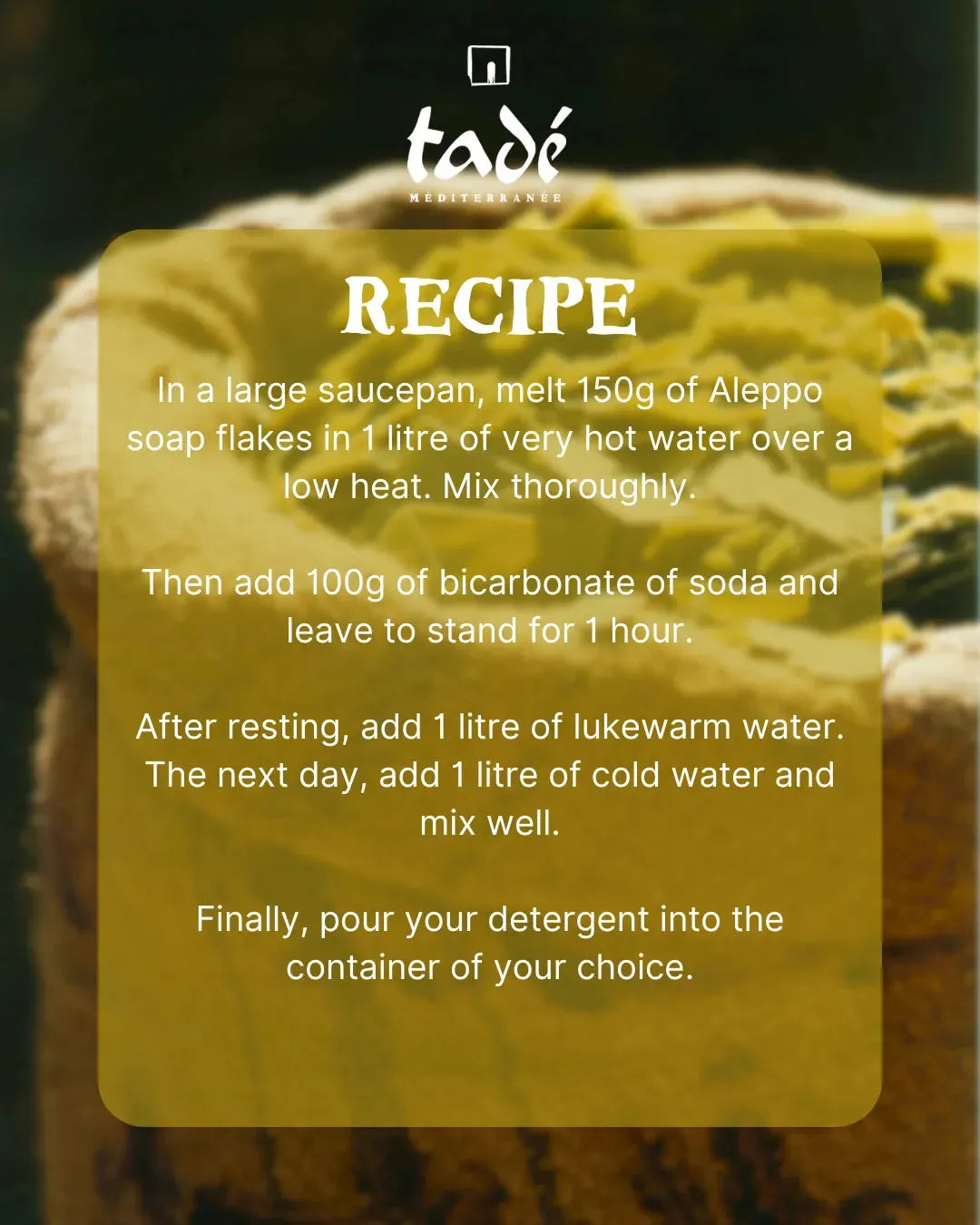 TADÉ PAYS DU LEVANT Aleppo Soap Flakes for Laundry | Laurel Oil | 750g French Soaps UK
