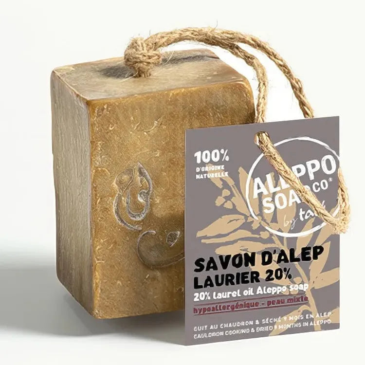 TADÉ PAYS DU LEVANT Aleppo Soap with 20% Laurel Oil , on a Rope | for Sensitive Skin | 170g French Soaps UK