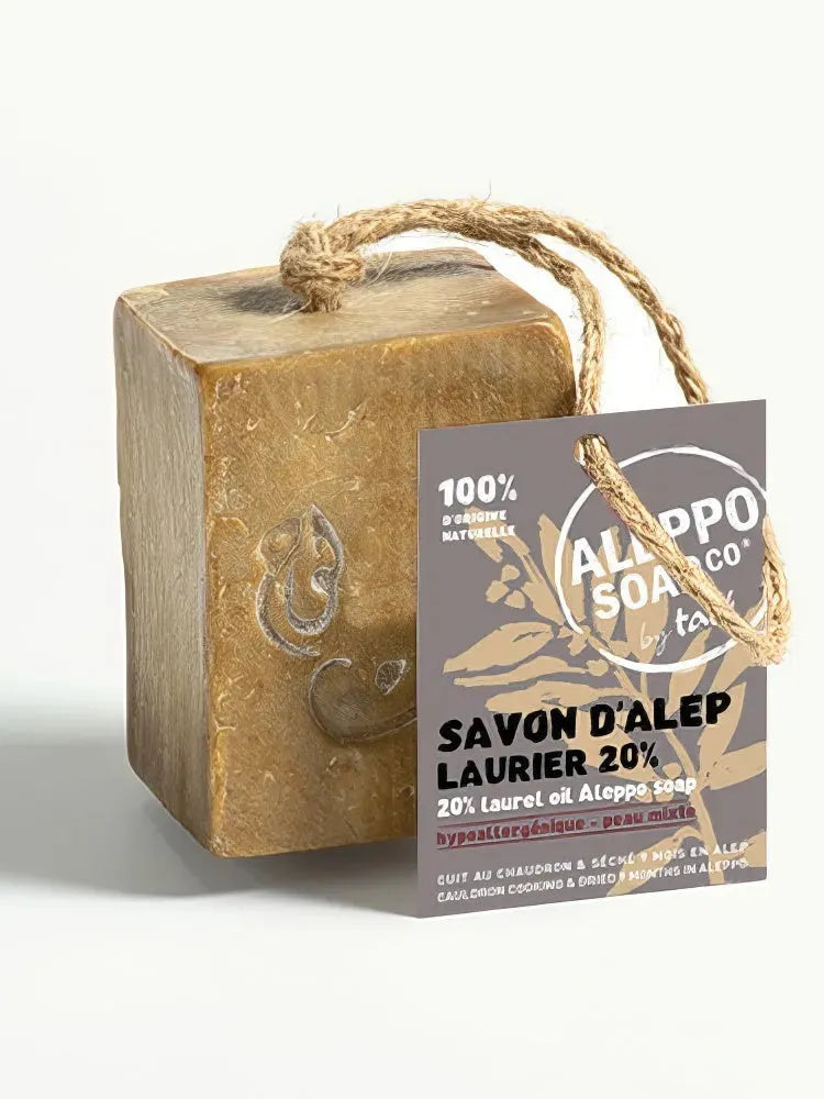 TADÉ PAYS DU LEVANT Aleppo Soap with 20% Laurel Oil , on a Rope | for Sensitive Skin | 170g French Soaps UK
