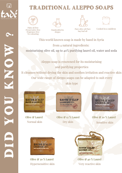 TADÉ PAYS DU LEVANT Aleppo Soap with 20% Laurel Oil | for Sensitive Skin | 200g French Soaps UK