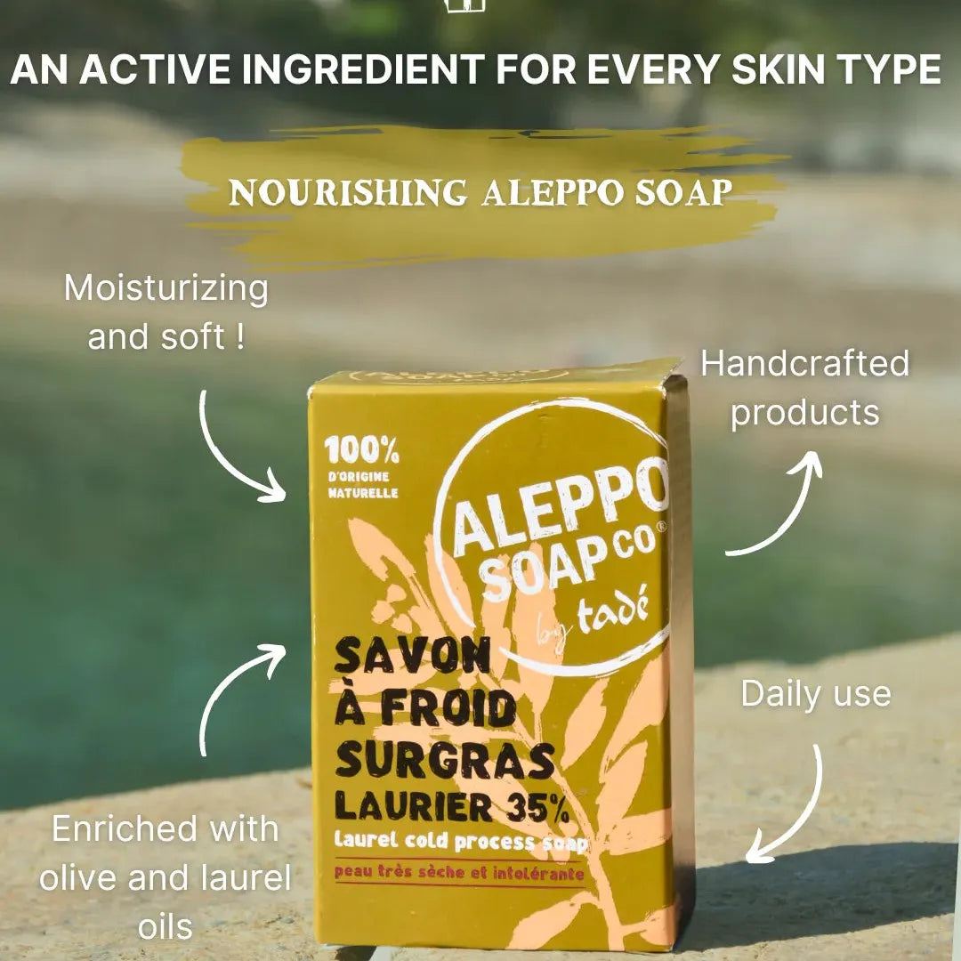 TADÉ PAYS DU LEVANT Aleppo Soap with 35% Laurel Oil, for Very Dry and Intolerant Skin | 150g French Soaps UK