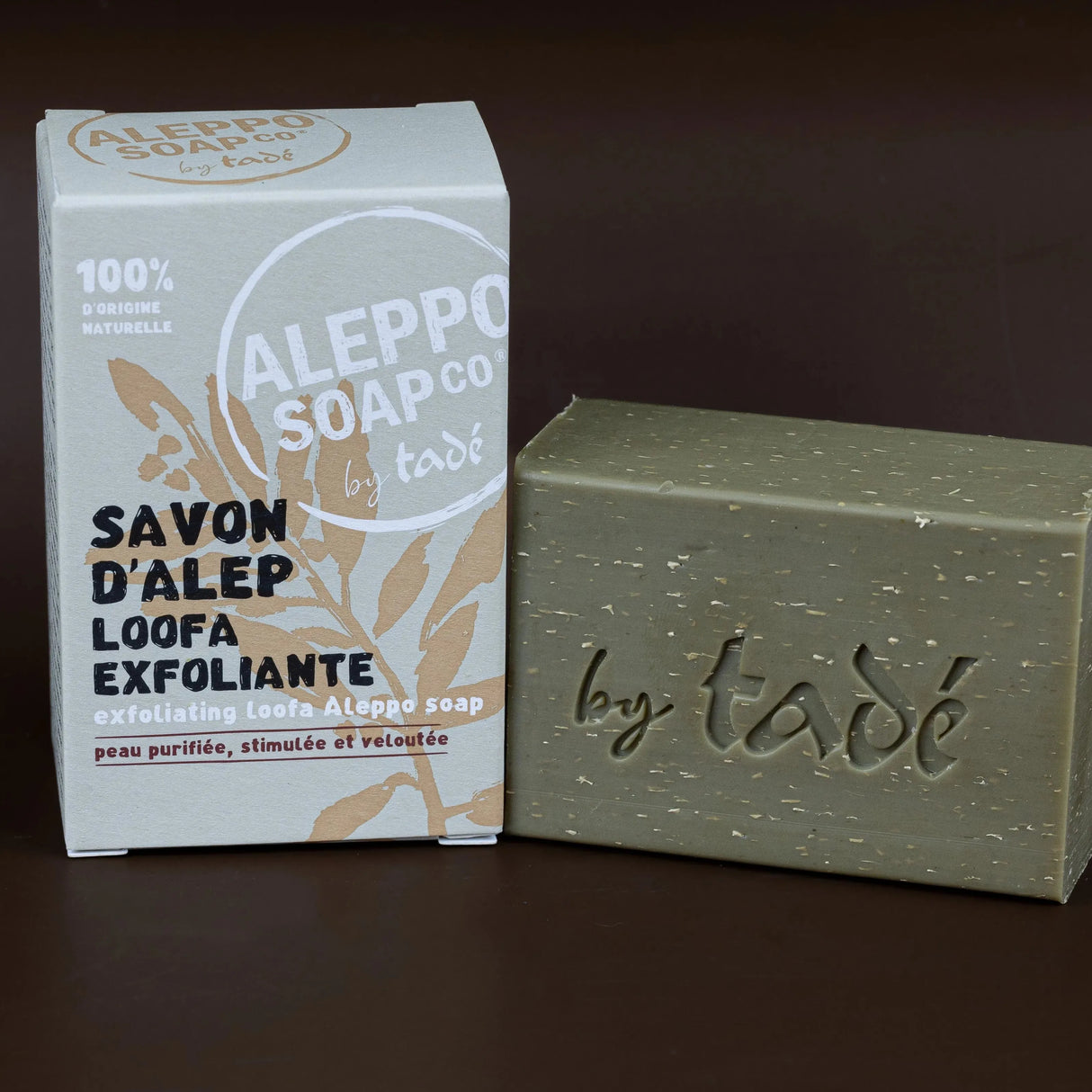 TADÉ PAYS DU LEVANT Aleppo Soap with Natural Loofah Fibres – Exfoliating Olive & Bay Oil Bar |100 g French Soaps UK