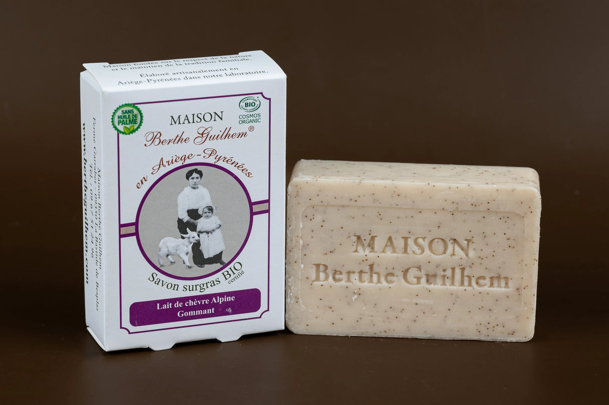 MAISON BERTHE GUILHEM Apricot Kernel (Exfoliating, Gommant) with Apricot & Palmarosa Oils | Organic Alpine Goat's Milk | 100g French Soaps UK
