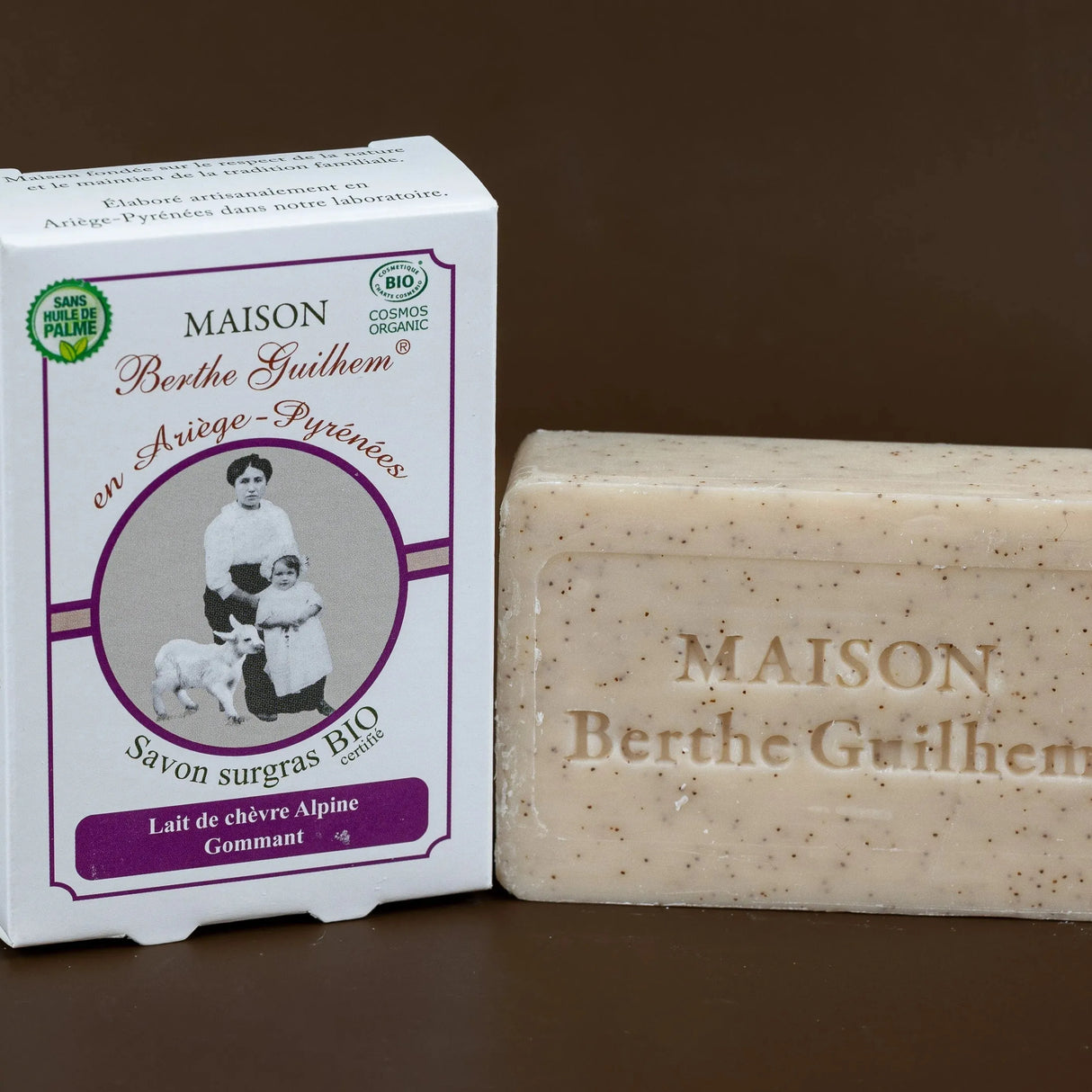 MAISON BERTHE GUILHEM Apricot Kernel (Exfoliating, Gommant) with Apricot & Palmarosa Oils | Organic Alpine Goat's Milk | 100g French Soaps UK