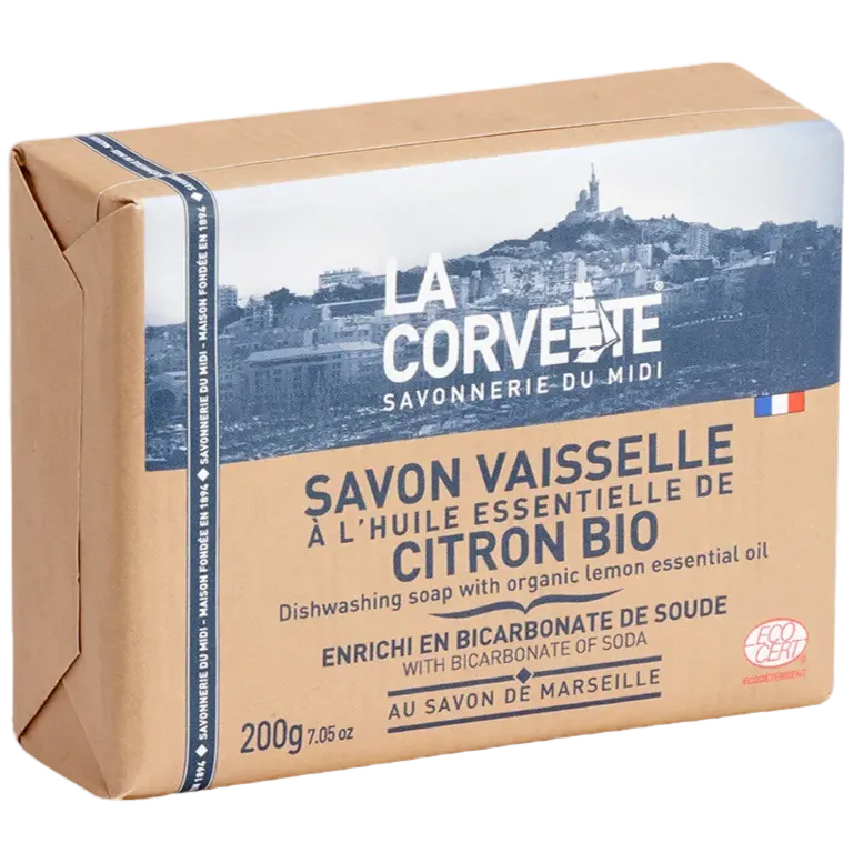 LA CORVETTE Dishwashing Soap Bar with Baking Soda and Organic Lemon | 200g French Soaps UK