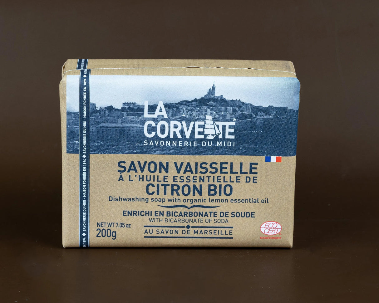 LA CORVETTE Dishwashing Soap Bar with Baking Soda and Organic Lemon | 200g French Soaps UK
