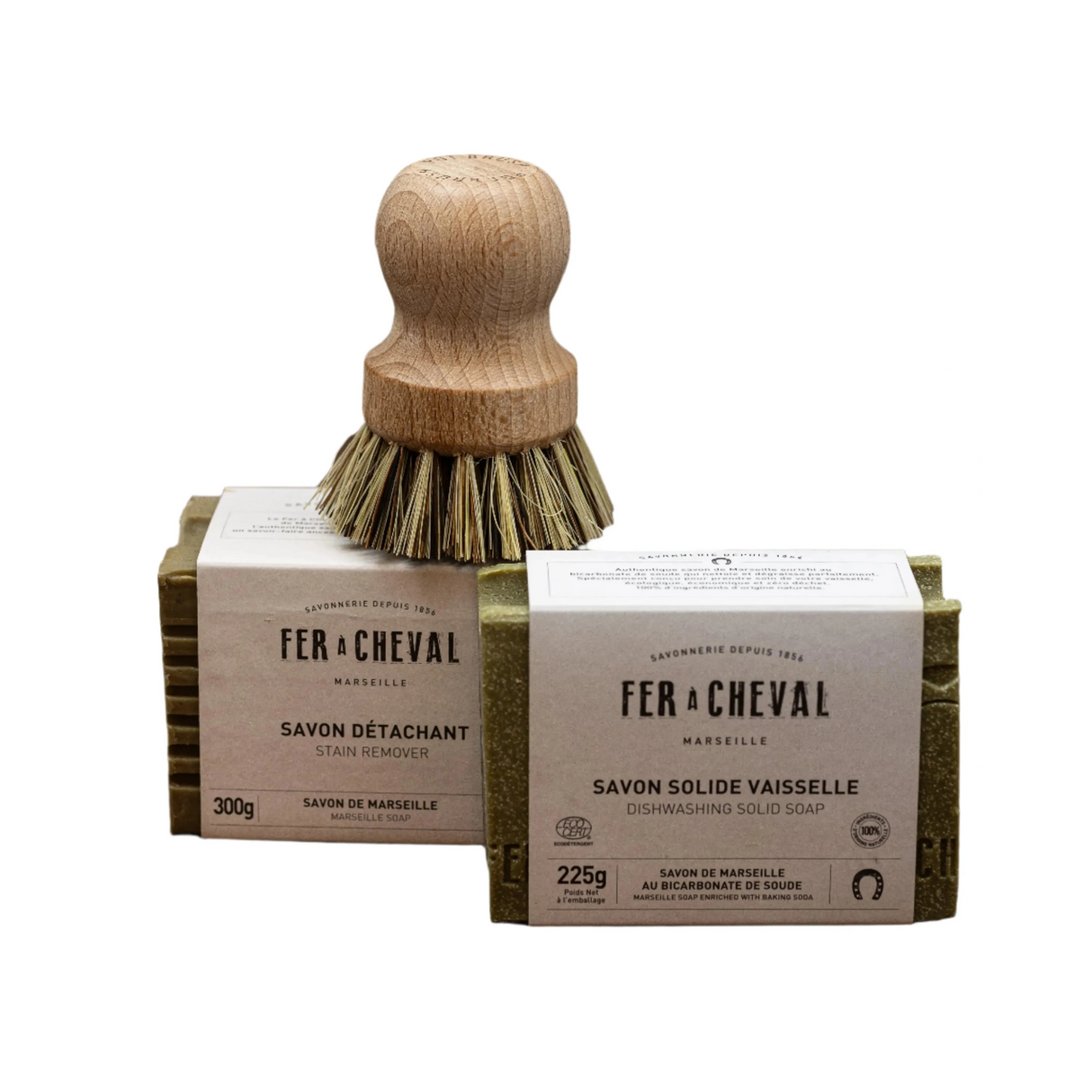 FER A CHEVAL Dishwashing & Stain Removing Bar Duo + Pot Brush (worth £16.95) French Soaps UK