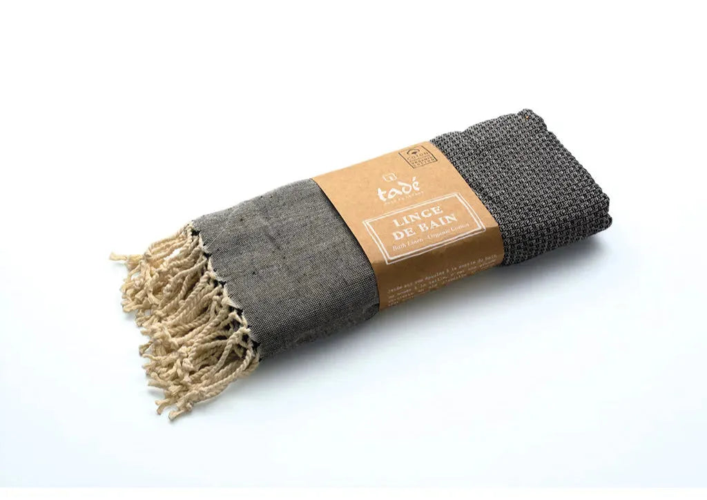 TADÉ PAYS DU LEVANT Hammam Towel, Organic Cotton, Black French Soaps UK