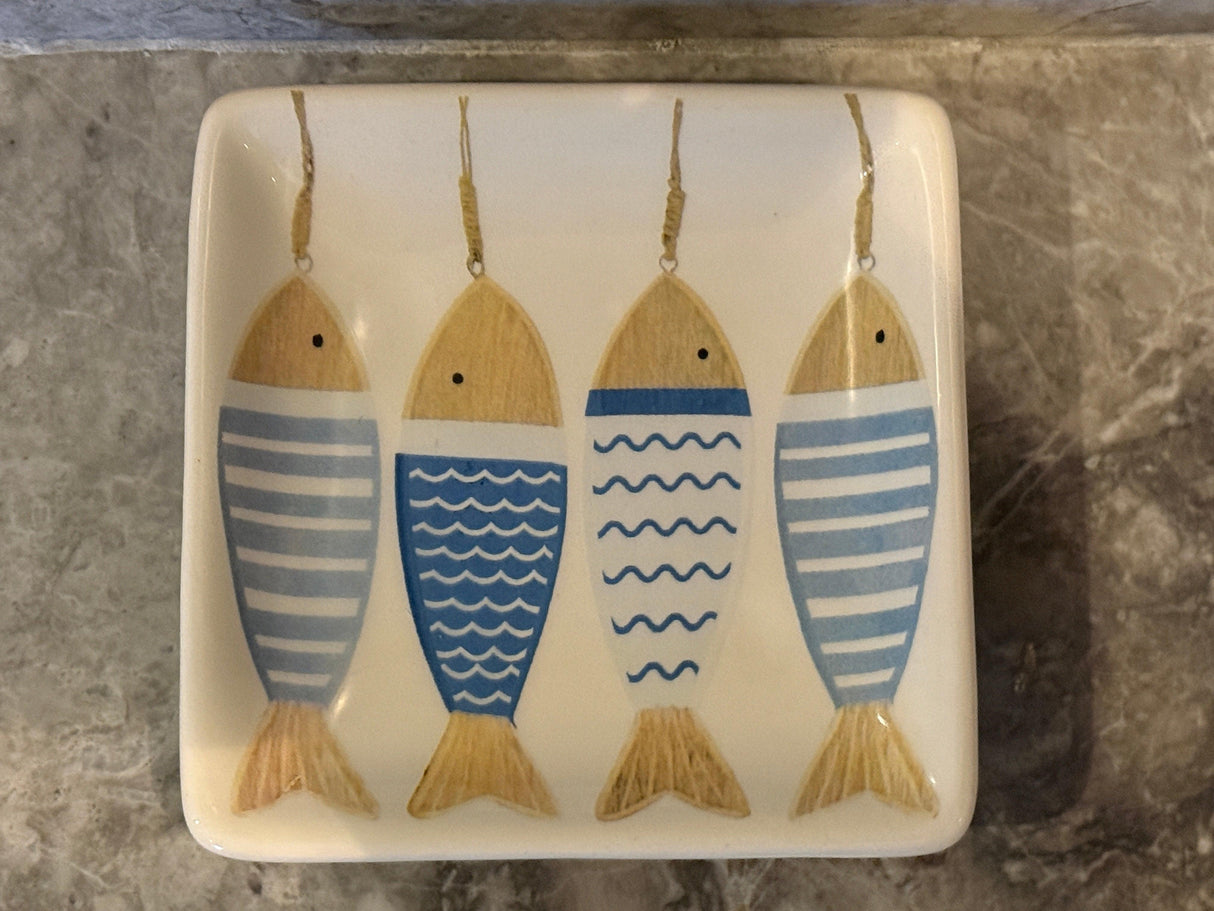 'Fishes' Square Ceramic Soap Dish
