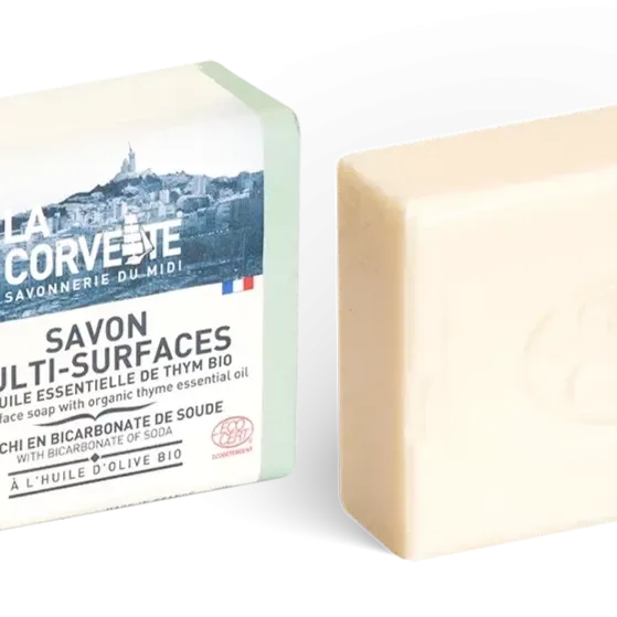 LA CORVETTE Multi-Surface Soap Bar, Organic Olive, & Coconut Oil, Baking Soda & Organic Thyme | 200g French Soaps UK