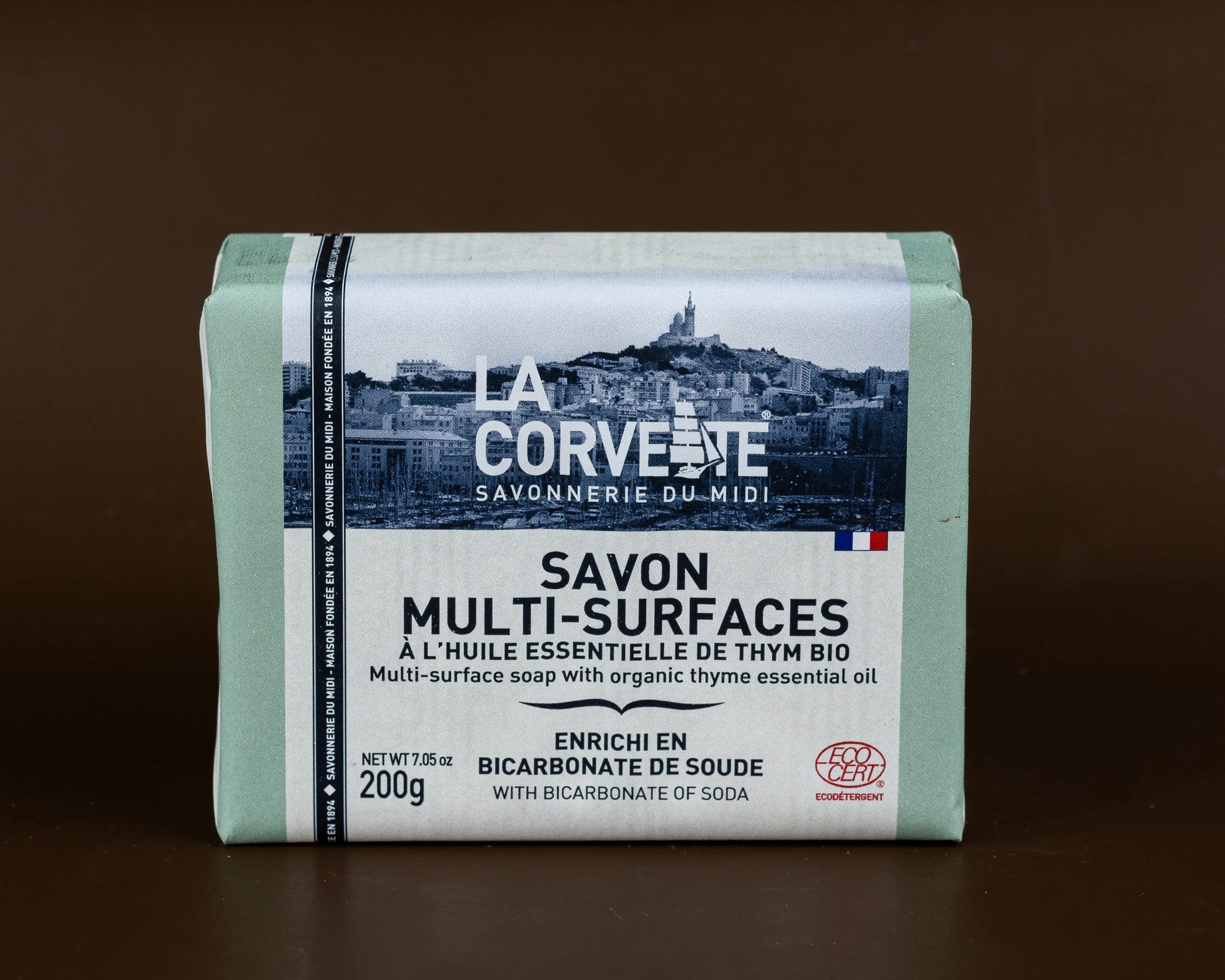 LA CORVETTE Multi-Surface Soap Bar, Organic Olive, & Coconut Oil, Baking Soda & Organic Thyme | 200g French Soaps UK