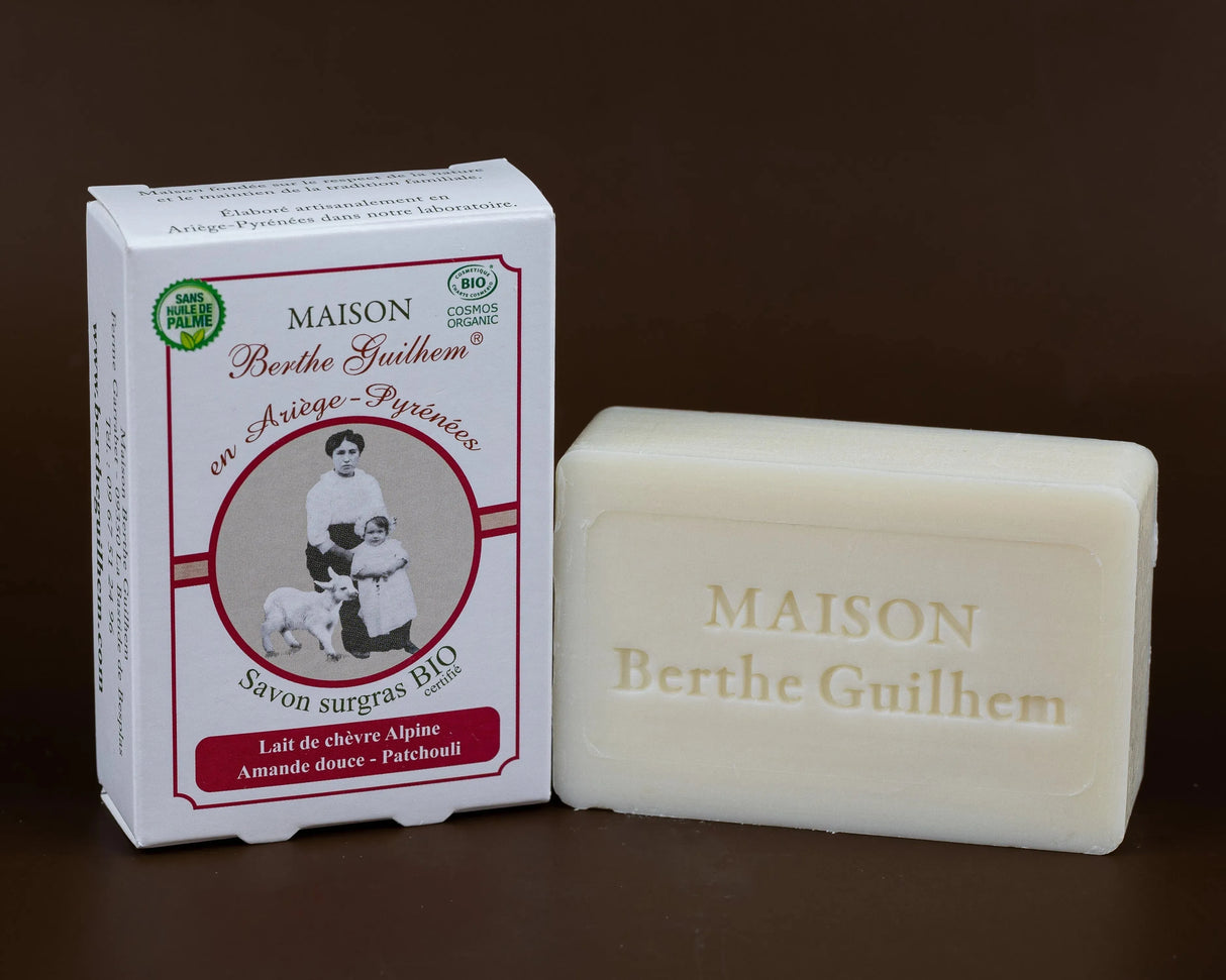 MAISON BERTHE GUILHEM Patchouli Oil & Sweet Almond Oil | Organic Alpine Goat's Milk | 100g French Soaps UK