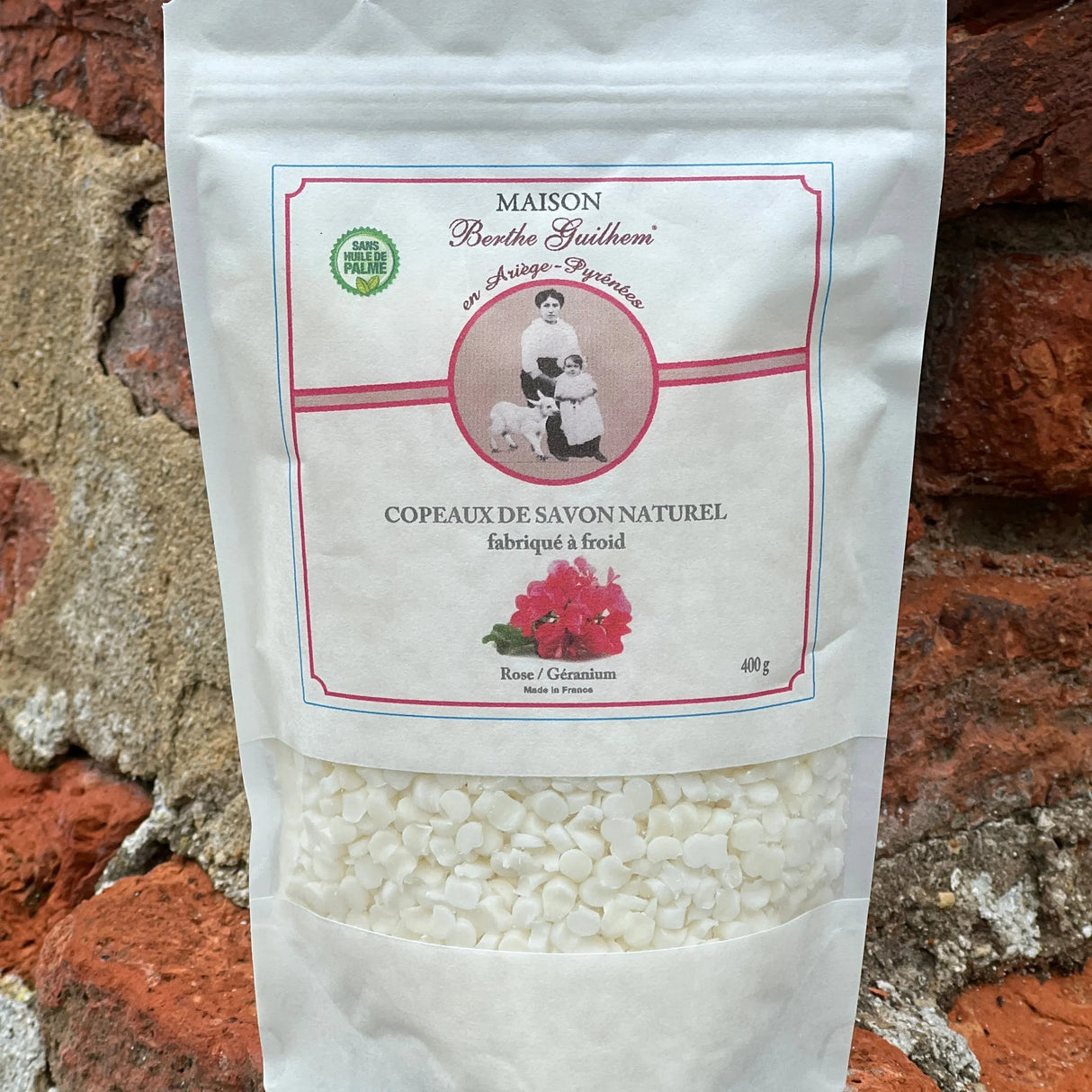MAISON BERTHE GUILHEM Pyrenean Soap Flakes for Laundry | Rose Geranium Essential Oil | 400g French Soaps UK