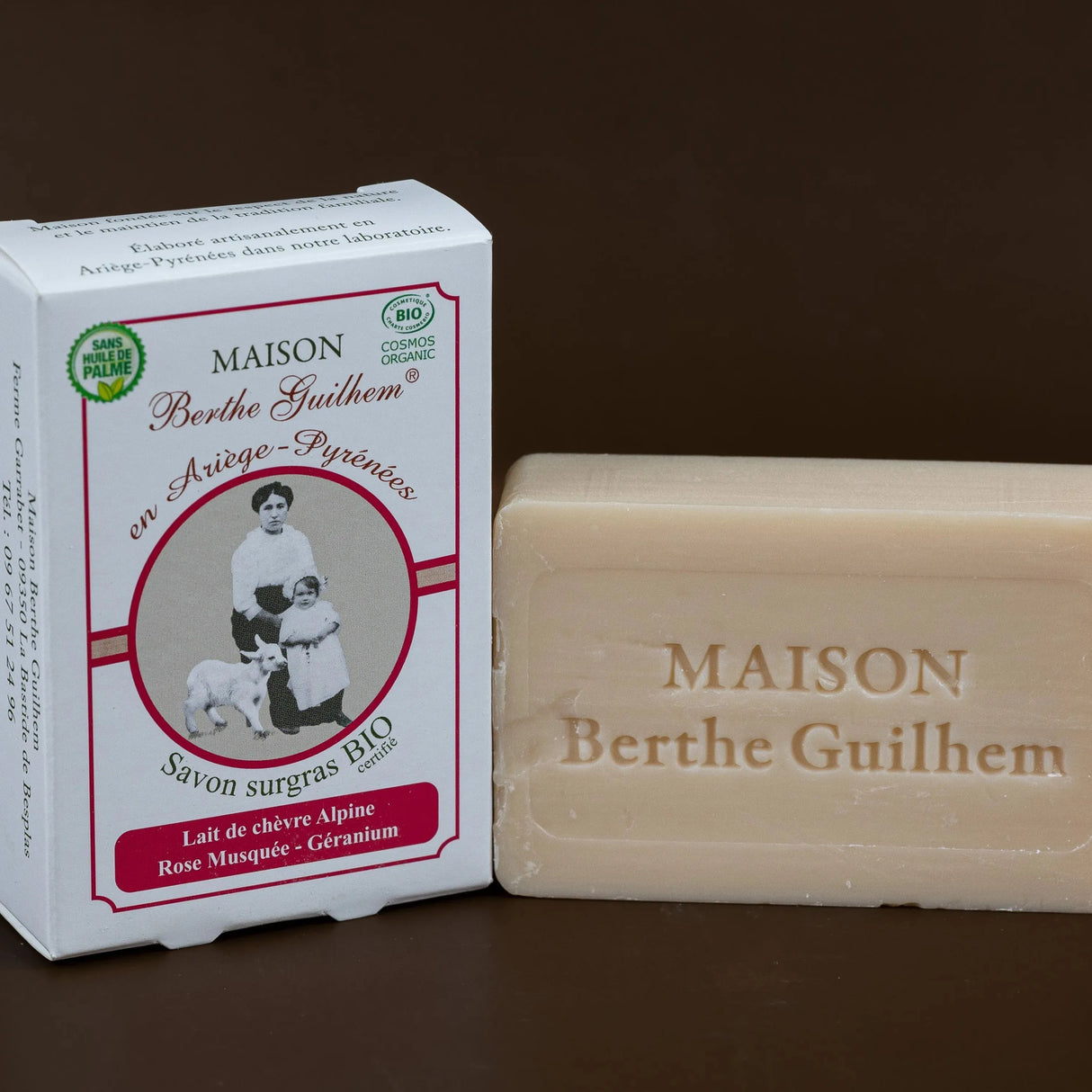 MAISON BERTHE GUILHEM Rose Geranium & Rosehip Oils | Organic Alpine Goat's Milk | 100g French Soaps UK