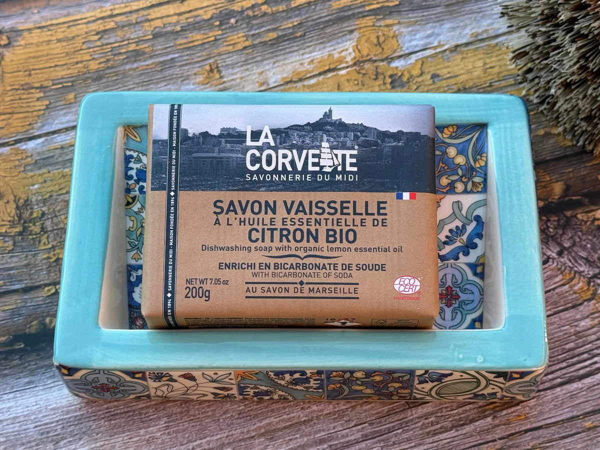 Bastide & Olivier Slanted Blue Mosaic Ceramic Soap Dish French Soaps UK