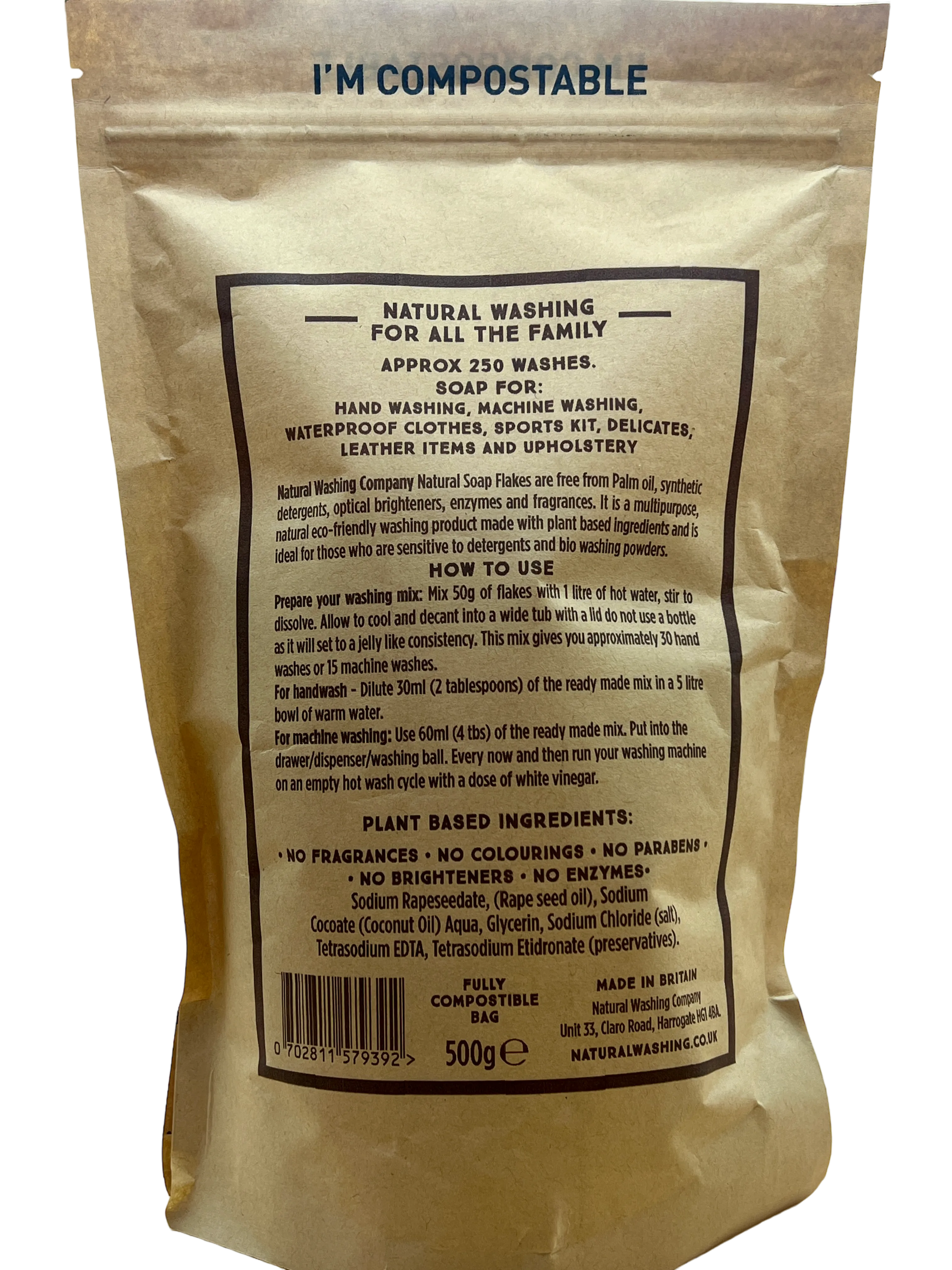 THE NATURAL WASHING COMPANY Yorkshire Natural Soap Flakes - Rapeseed, 500G French Soaps UK