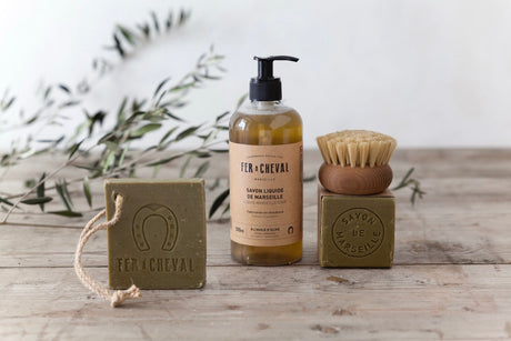 Marseille Liquid & Solid Soap with branch of Olive
