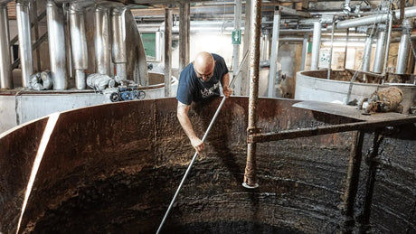 Stirring Olive Oil in a cauldron, soap making