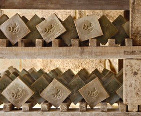 Aleppo Soap Cubes drying on a rack