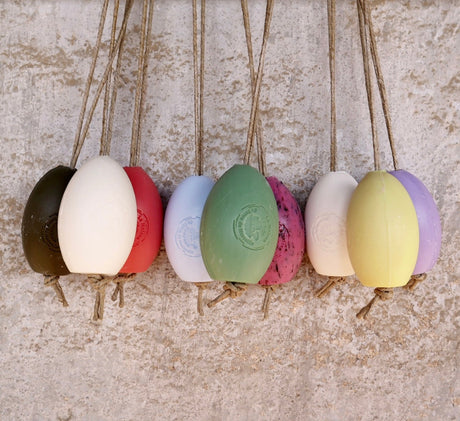 Colourful French Soap hanging on ropes