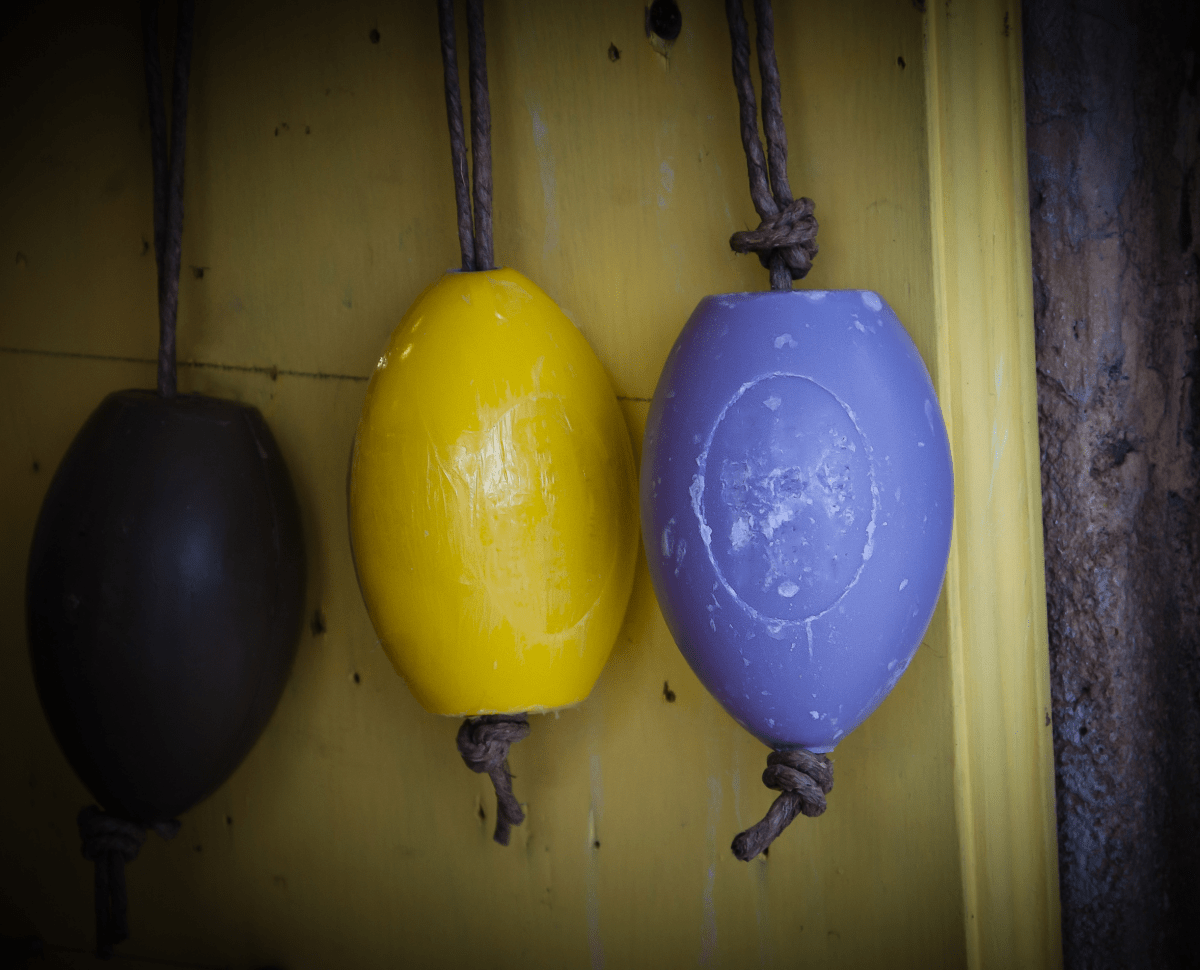 French Soap on a Rope, Yellow - Lemon, Purple - Lavender. French Soaps UK