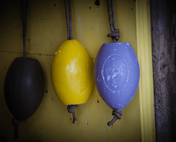 French Soap on a Rope, Yellow - Lemon, Purple - Lavender. French Soaps UK