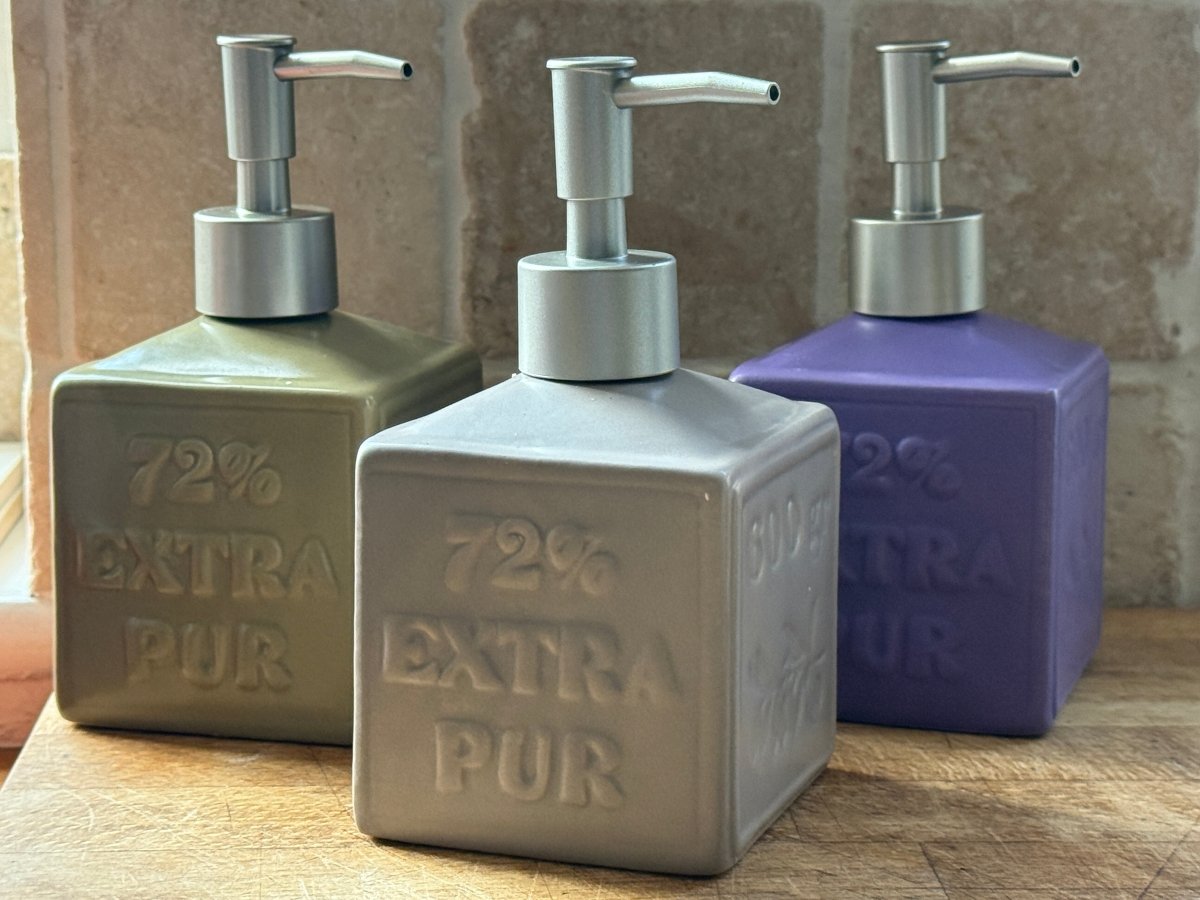 Refillable liquid soap dispenser – ceramic or glass bottle with pump for Marseille soap