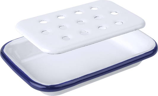 2 Part Blue and White Enamel Soap Dish
