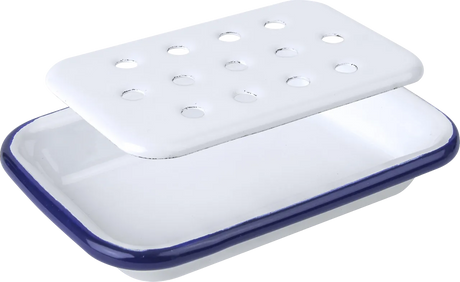 FALCON HOUSEWARES 2 Part Blue and White Enamel Soap Dish French Soaps UK