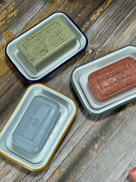 FALCON HOUSEWARES 2 Part Blue and White Enamel Soap Dish French Soaps UK