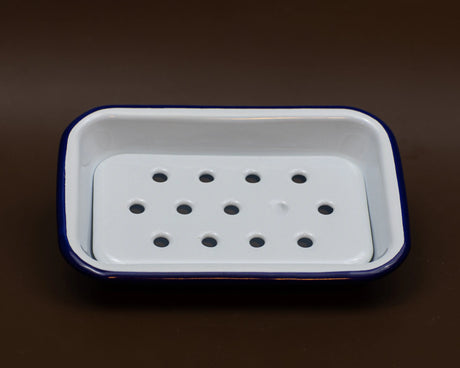 FALCON HOUSEWARES 2 Part Blue and White Enamel Soap Dish French Soaps UK