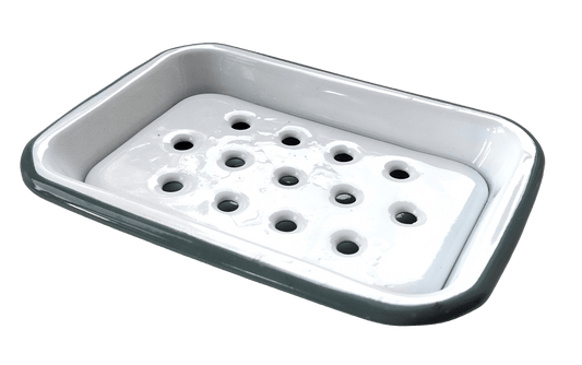 2 Part Grey and White Enamel Soap Dish