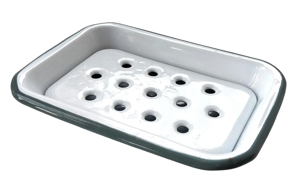 FALCON HOUSEWARES 2 Part Grey and White Enamel Soap Dish French Soaps UK