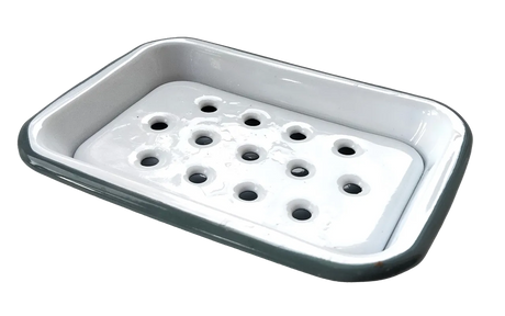 FALCON HOUSEWARES 2 Part Grey and White Enamel Soap Dish French Soaps UK