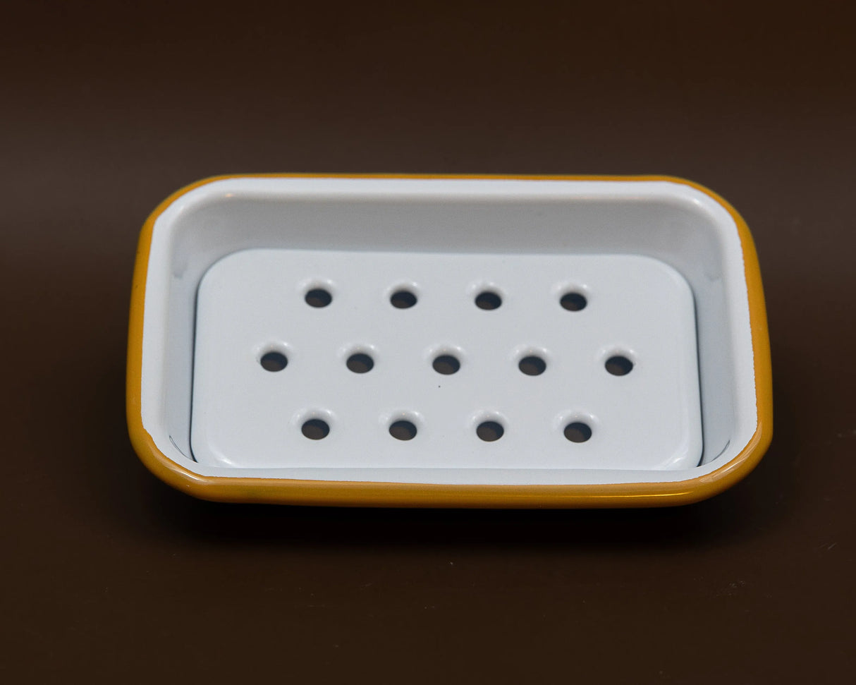 FALCON HOUSEWARES 2 Part Mustard Yellow and White Enamel Soap Dish French Soaps UK