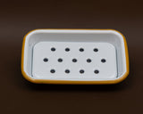 FALCON HOUSEWARES 2 Part Mustard Yellow and White Enamel Soap Dish French Soaps UK