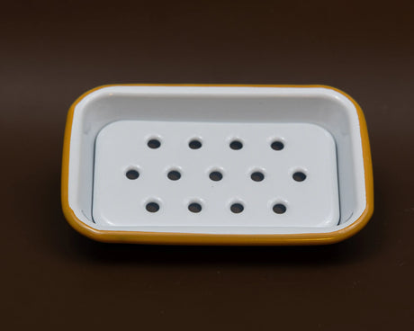 FALCON HOUSEWARES 2 Part Mustard Yellow and White Enamel Soap Dish French Soaps UK