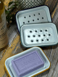 FALCON HOUSEWARES 2 Part Mustard Yellow and White Enamel Soap Dish French Soaps UK