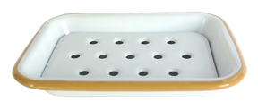 FALCON HOUSEWARES 2 Part Mustard Yellow and White Enamel Soap Dish French Soaps UK