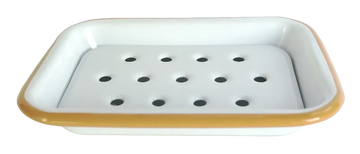 FALCON HOUSEWARES 2 Part Mustard Yellow and White Enamel Soap Dish French Soaps UK