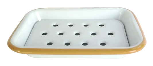 FALCON HOUSEWARES 2 Part Mustard Yellow and White Enamel Soap Dish French Soaps UK