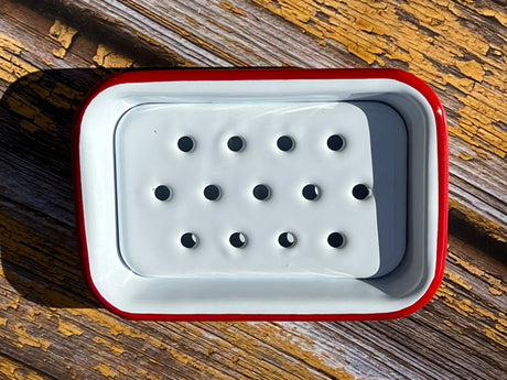 FALCON HOUSEWARES 2 Part Red and White Enamel Soap Dish French Soaps UK